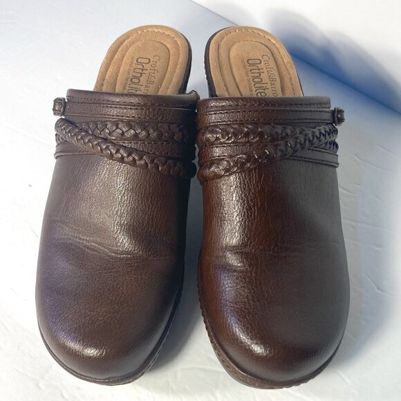 Croft & Barrow SZ 8.5 W Brown Faux Leather Clogs Othrolite Comfort Non-slip work - Picture 2 of 8